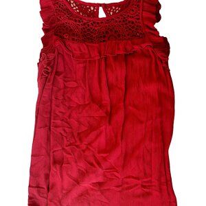 As You Wish Junior's Sleeveless Crochet Yoke RuffleTop Red Size Large - A229